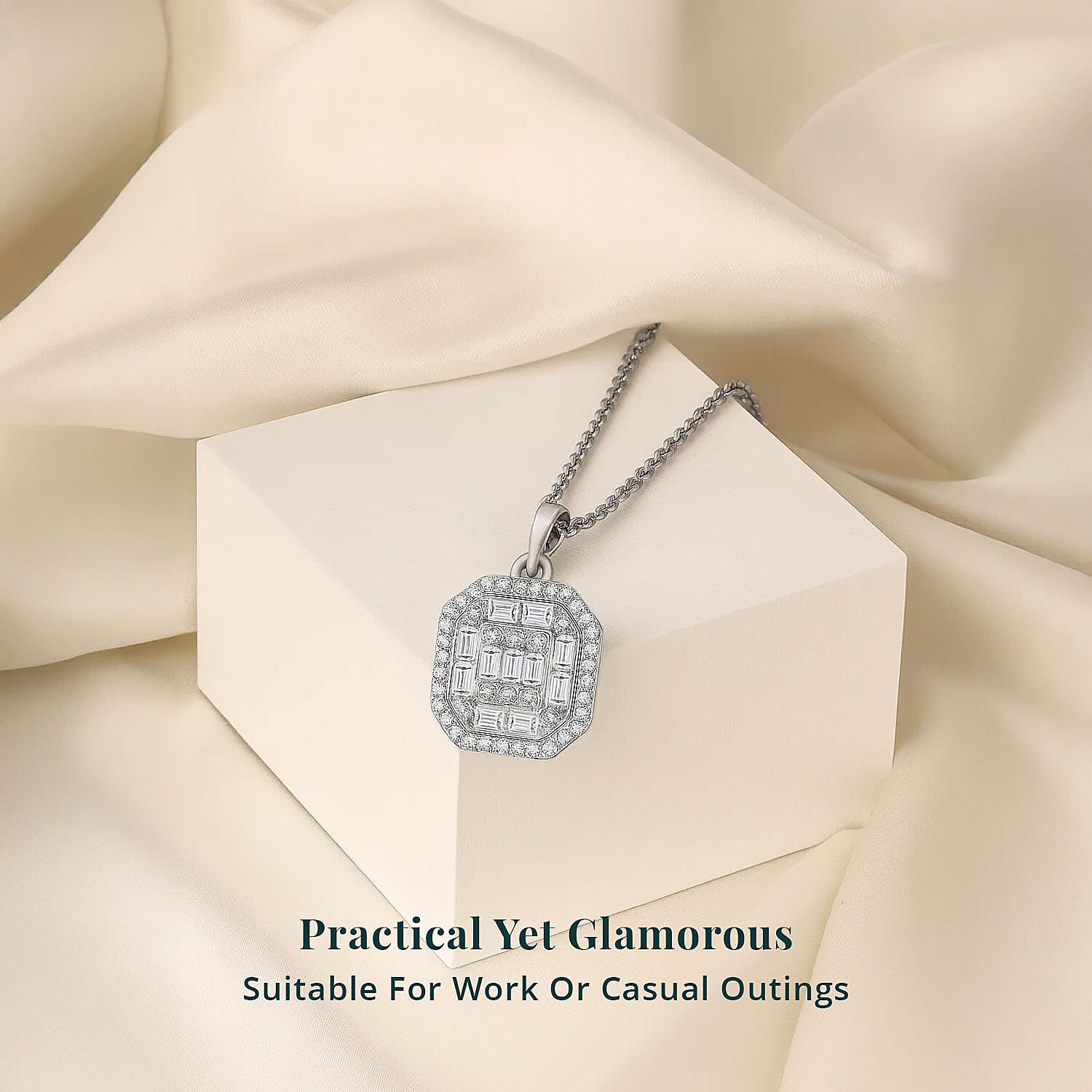 Luxuriant Lab Grown Diamond SI 0.50 ctw Art Deco Pendant Necklace 20 Inches in Rhodium Over Sterling Silver 