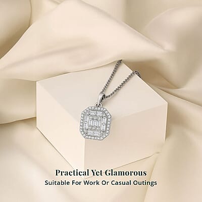 Luxuriant Lab Grown Diamond SI 0.50 ctw Art Deco Pendant Necklace 20 Inches in Rhodium Over Sterling Silver 