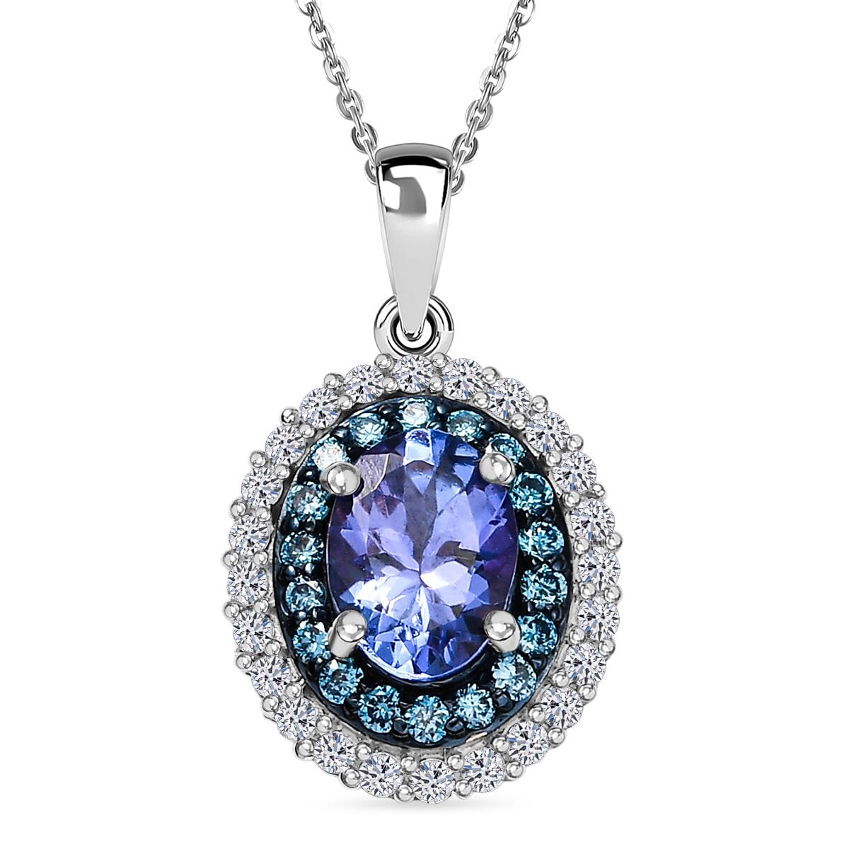 Premium Tanzanite, Luxuriant Lab Grown Blue and White Diamond 1.45 ctw Twilight Reverie Pendant Necklace 20 Inches in Rhodium Over Sterling Silver image number 0