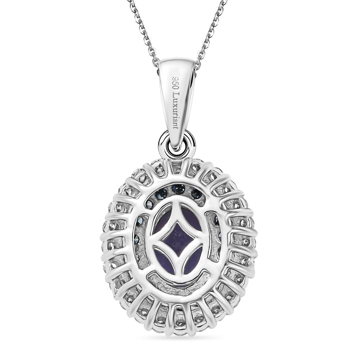 Premium Tanzanite, Luxuriant Lab Grown Blue and White Diamond 1.45 ctw Twilight Reverie Pendant Necklace 20 Inches in Rhodium Over Sterling Silver image number 4