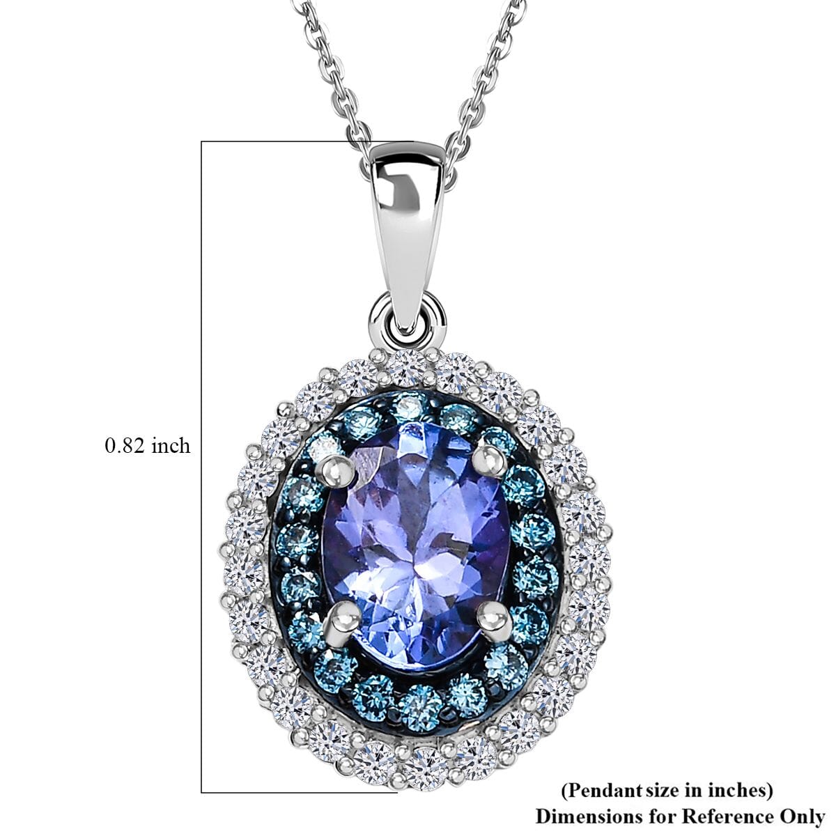 Premium Tanzanite, Luxuriant Lab Grown Blue and White Diamond 1.45 ctw Twilight Reverie Pendant Necklace 20 Inches in Rhodium Over Sterling Silver image number 5