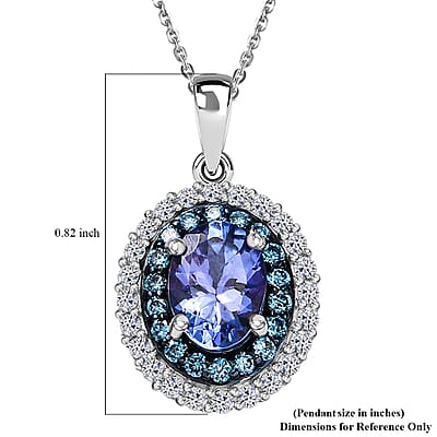 Luxuriant Lab Grown Blue Diamond (IR) and Lab Grown White Diamond 1.45 ctw Twilight Reverie Pendant Necklace 20 Inches in Rhodium Over Sterling Silver