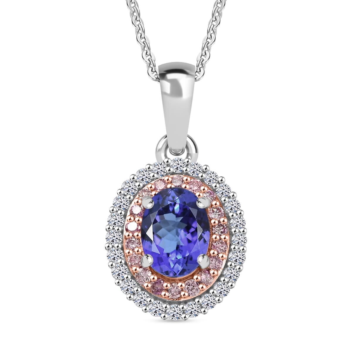 Premium Tanzanite, Luxuriant Lab Grown Pink Diamond (IR) and Lab Grown Diamond 1.45 ctw Twilight Reverie Pendant Necklace 20 Inches in Rhodium Over Sterling Silver image number 0