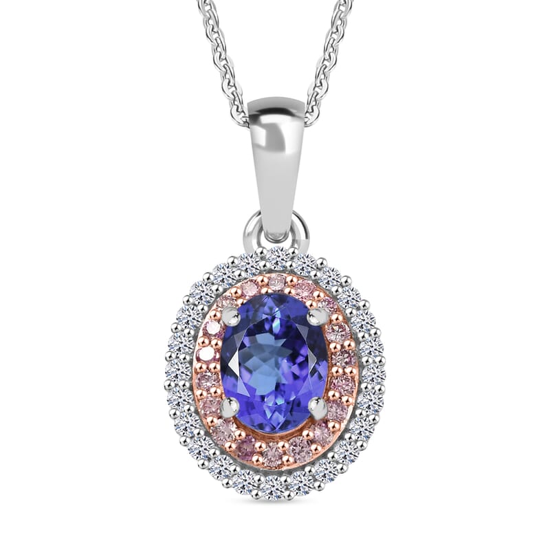 Premium Tanzanite, Luxuriant Lab Grown Pink Diamond (IR) and Lab Grown Diamond 1.45 ctw Twilight Reverie Pendant Necklace 20 Inches in Rhodium Over Sterling Silver