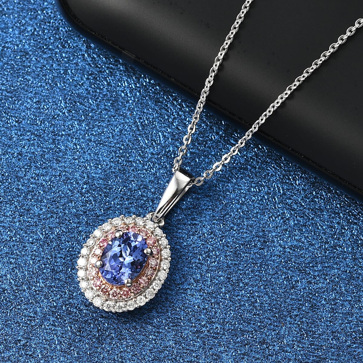 Premium Tanzanite, Luxuriant Lab Grown Pink Diamond (IR) and Lab Grown Diamond 1.45 ctw Twilight Reverie Pendant Necklace 20 Inches in Rhodium Over Sterling Silver image number 1