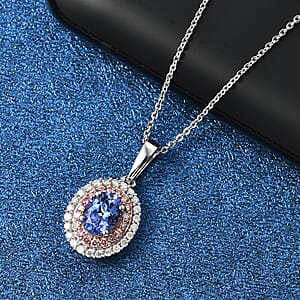 Premium Tanzanite, Luxuriant Lab Grown Pink Diamond (IR) and Lab Grown Diamond 1.45 ctw Twilight Reverie Pendant Necklace 20 Inches in Rhodium Over Sterling Silver