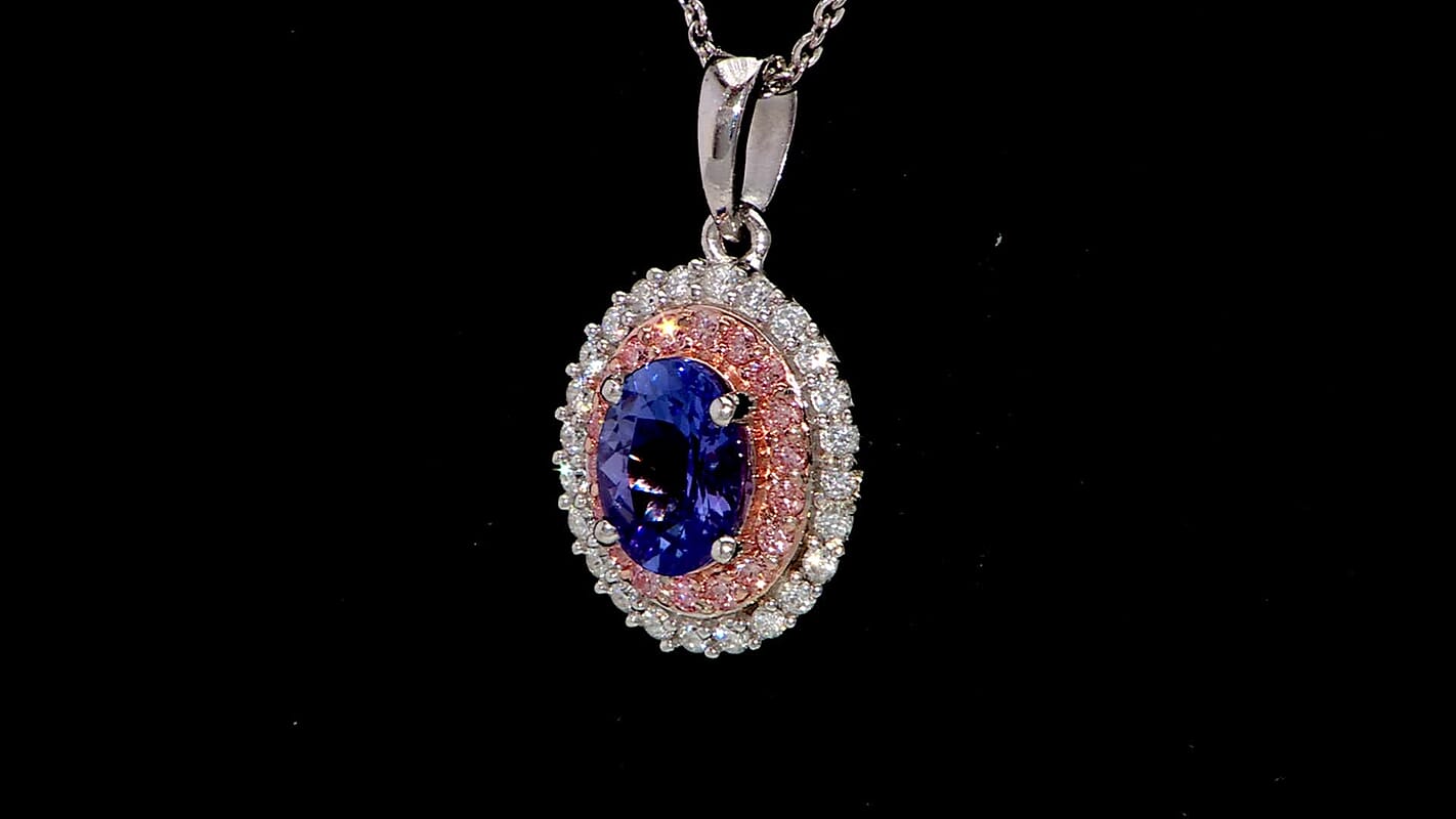 D'Joy Premium Tanzanite, Luxuriant Lab Grown Blue and White Diamond Twilight Reverie Pendant Necklace (20 Inches) in Rhodium Over Sterling Silver 1.45 ctw