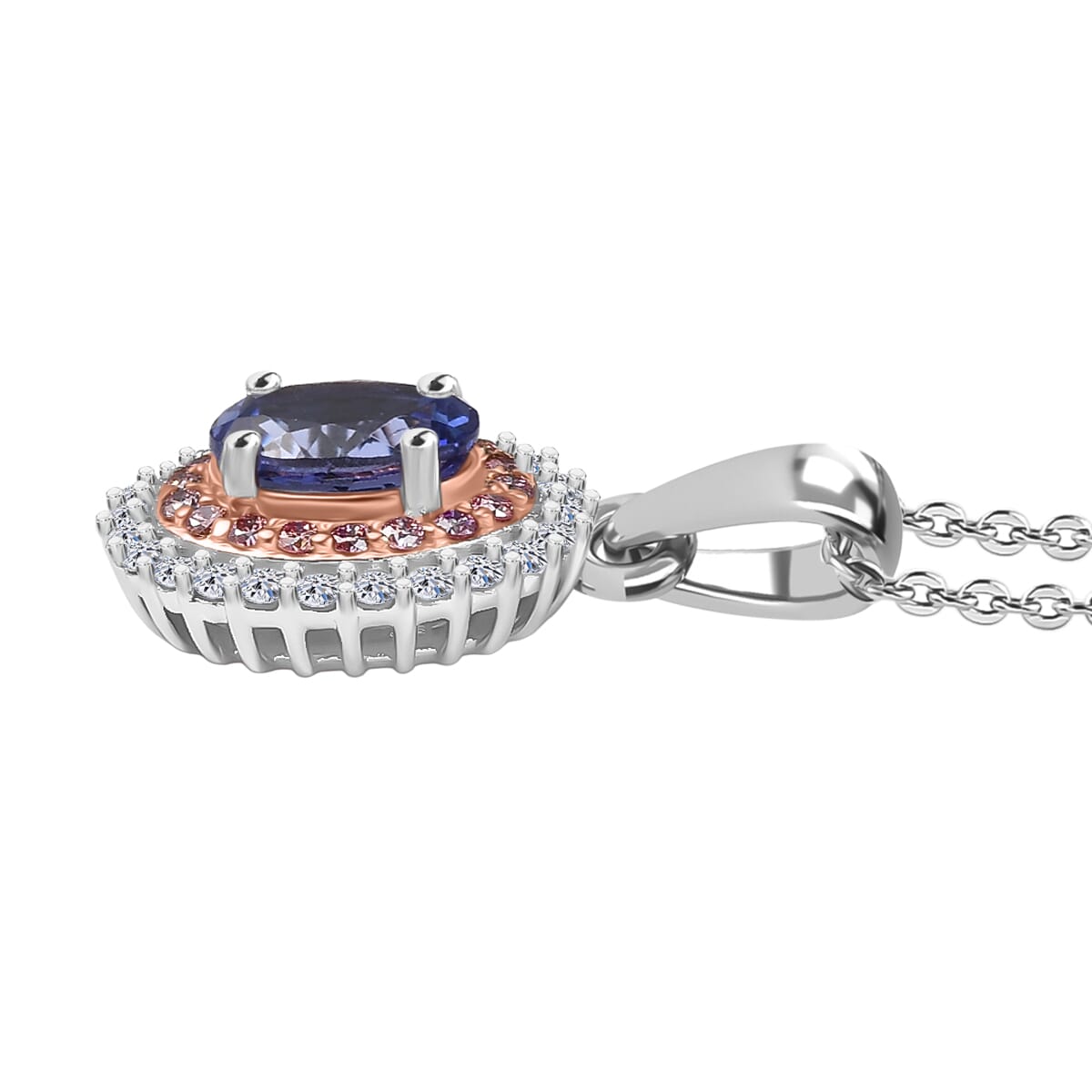 Premium Tanzanite, Luxuriant Lab Grown Pink Diamond (IR) and Lab Grown Diamond 1.45 ctw Twilight Reverie Pendant Necklace 20 Inches in Rhodium Over Sterling Silver image number 3