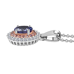 Premium Tanzanite, Luxuriant Lab Grown Pink Diamond (IR) and Lab Grown Diamond 1.45 ctw Twilight Reverie Pendant Necklace 20 Inches in Rhodium Over Sterling Silver
