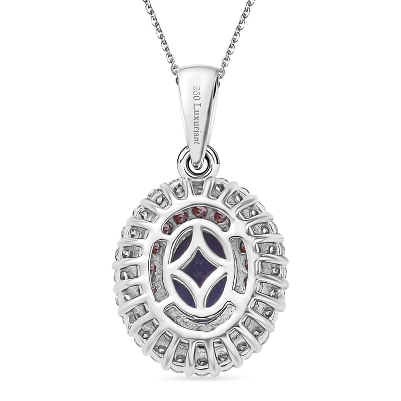 Premium Tanzanite, Luxuriant Lab Grown Pink Diamond (IR) and Lab Grown Diamond 1.45 ctw Twilight Reverie Pendant Necklace 20 Inches in Rhodium Over Sterling Silver