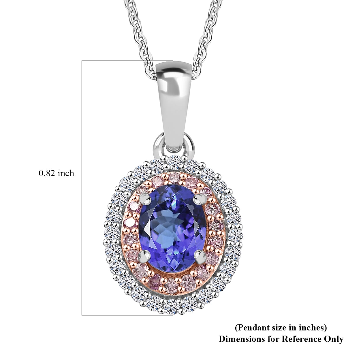 Premium Tanzanite, Luxuriant Lab Grown Pink Diamond (IR) and Lab Grown Diamond 1.45 ctw Twilight Reverie Pendant Necklace 20 Inches in Rhodium Over Sterling Silver
