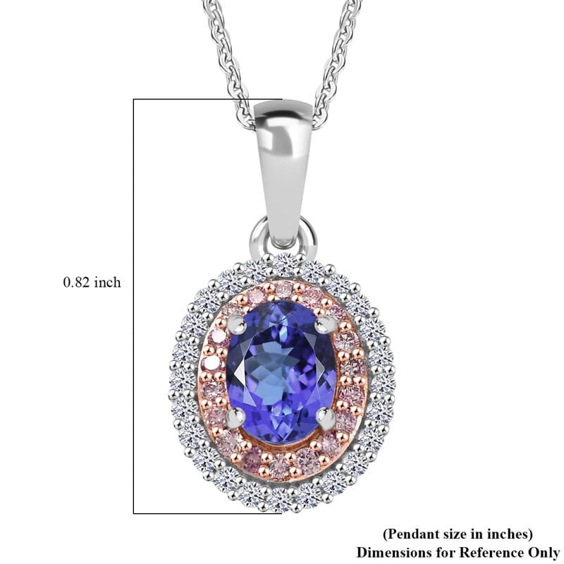 Premium Tanzanite, Luxuriant Lab Grown Pink Diamond (IR) and Lab Grown Diamond 1.45 ctw Twilight Reverie Pendant Necklace 20 Inches in Rhodium Over Sterling Silver