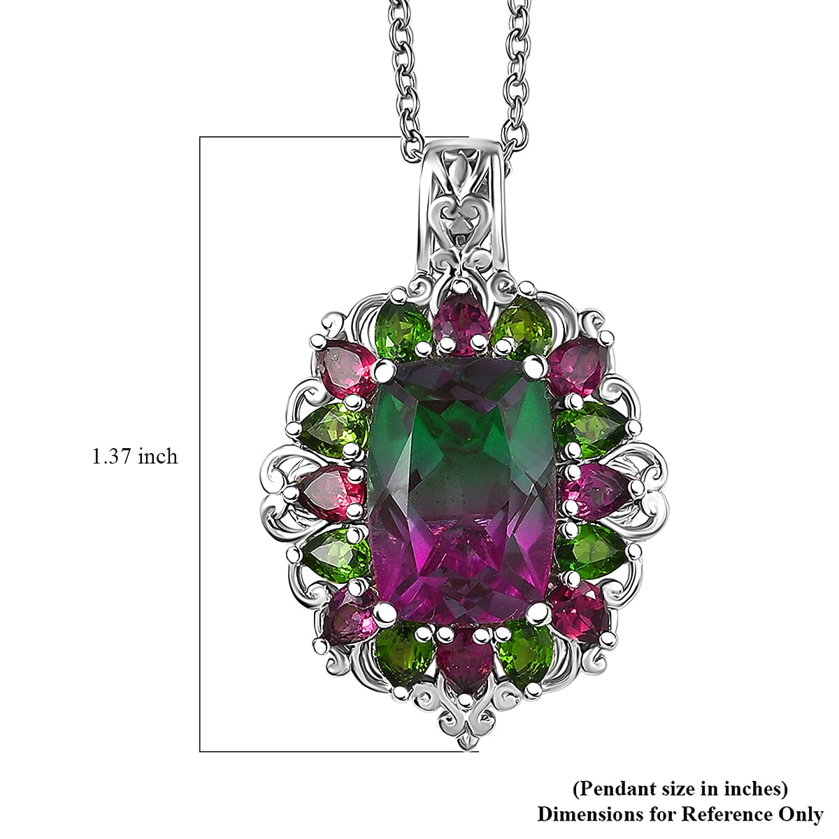EverTrue Watermelon Quartz and Multi Gemstone 10.25 ctw Garden of Glamour Pendant Necklace 20 Inches in Stainless Steel