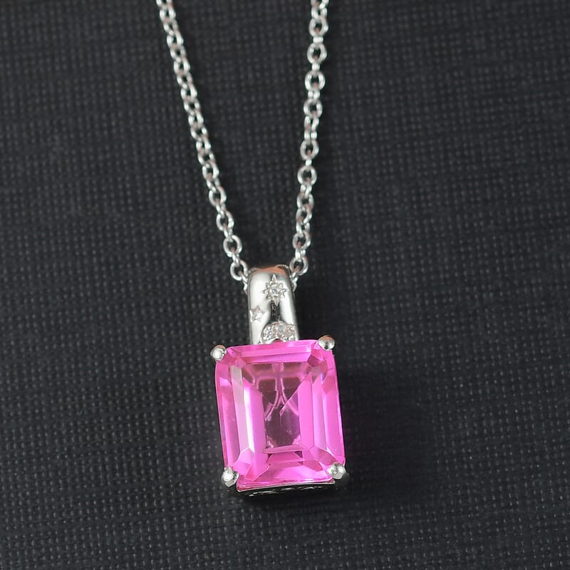 EverTrue Patroke Quartz and White Zircon 7.00 ctw Celestial Glow Pendant in Platinum Bond with Stainless Steel Necklace 20 Inches