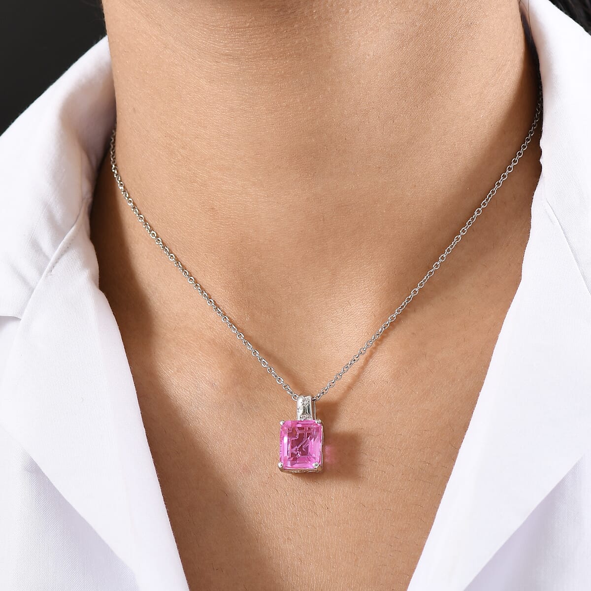 Ever True Patroke Quartz and White Zircon 7.00 ctw Celestial Glow Pendant in Platinum Bond with Stainless Steel Necklace 20 Inches image number 2