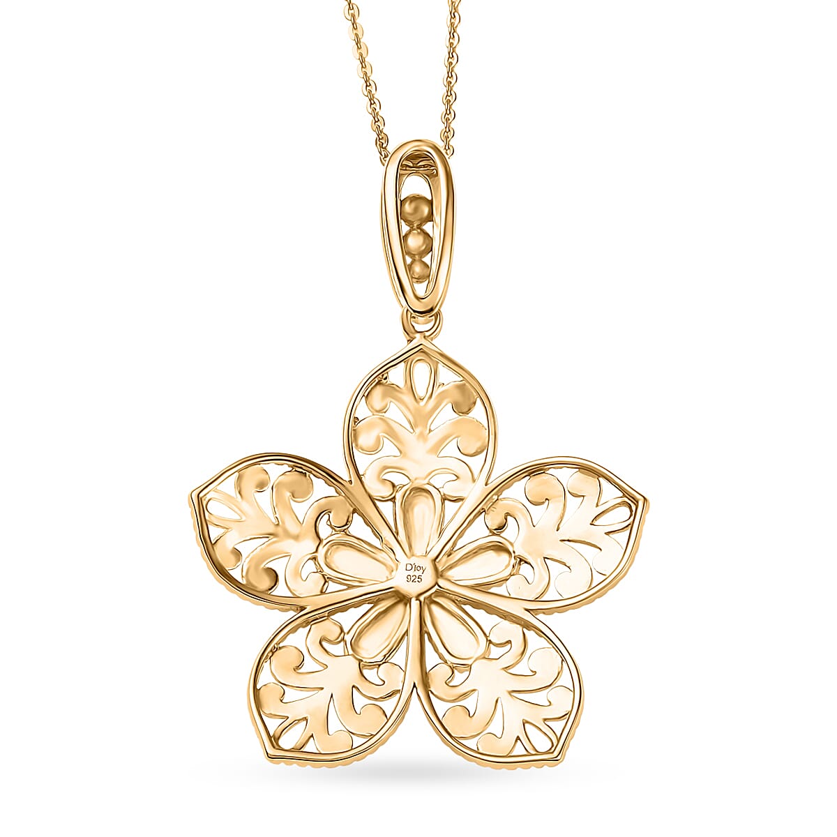 D'Joy Floral Pendant Necklace in 18K Vermeil Yellow Gold Over Sterling Silver 20 Inches 8.20 Grams