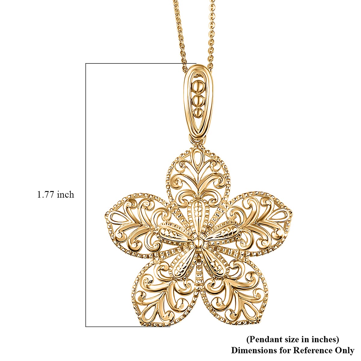 D'Joy Floral Pendant Necklace in 18K Vermeil Yellow Gold Over Sterling Silver 20 Inches 8.20 Grams