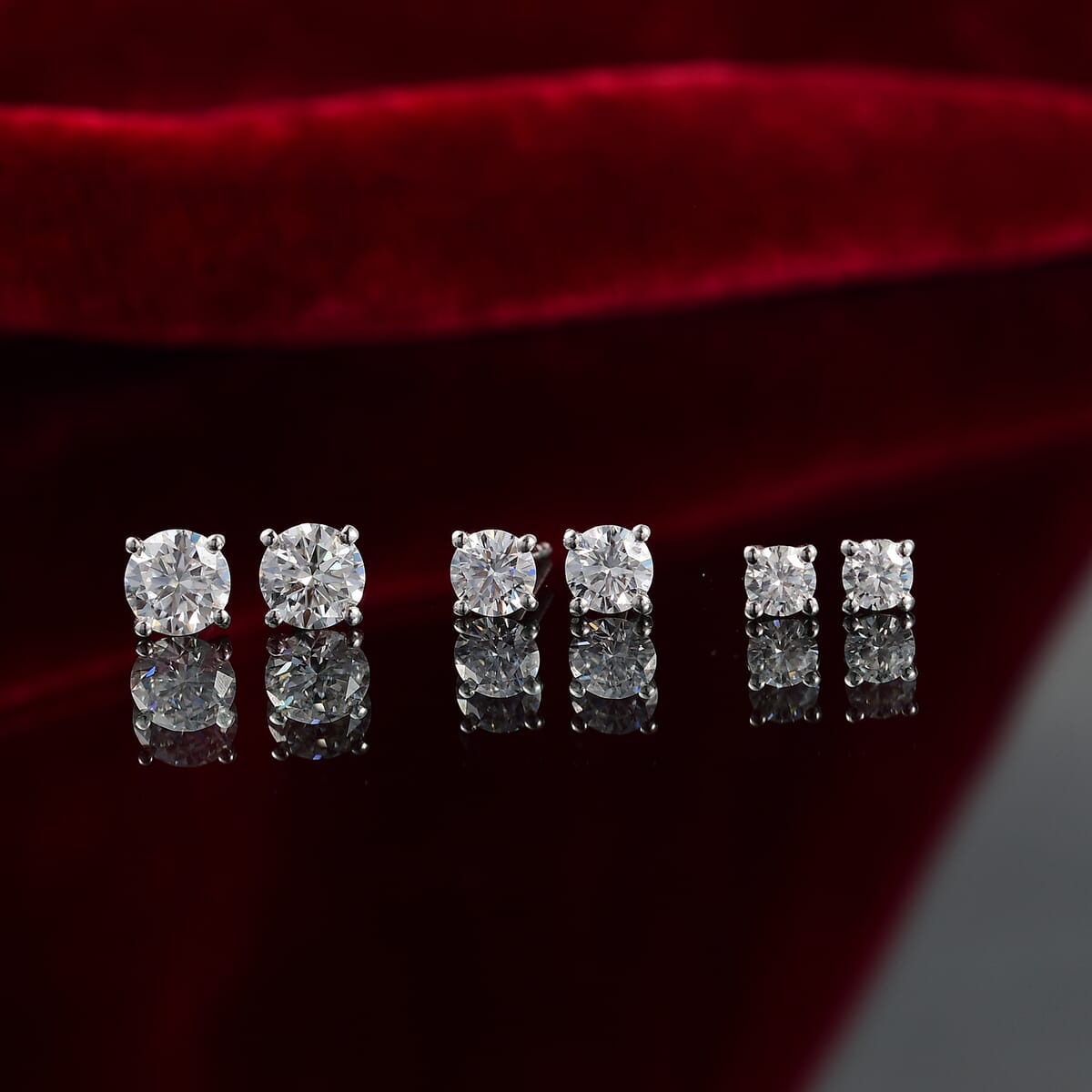 D'Joy Set of 3 Moissanite 2.85 ctw Stud Earrings in Rhodium Over Sterling Silver  image number 1