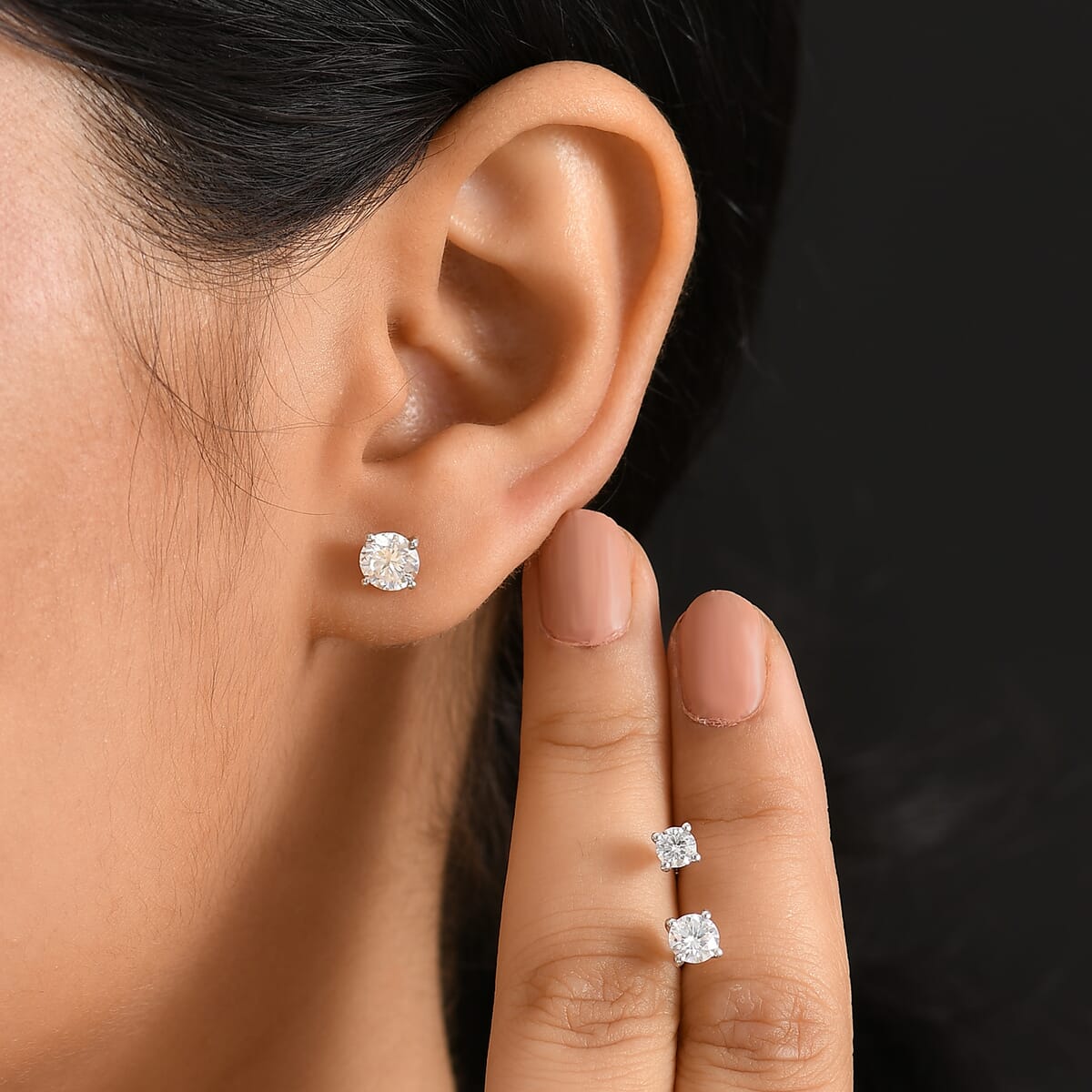 D'Joy Set of 3 Moissanite 2.85 ctw Stud Earrings in Rhodium Over Sterling Silver  image number 2