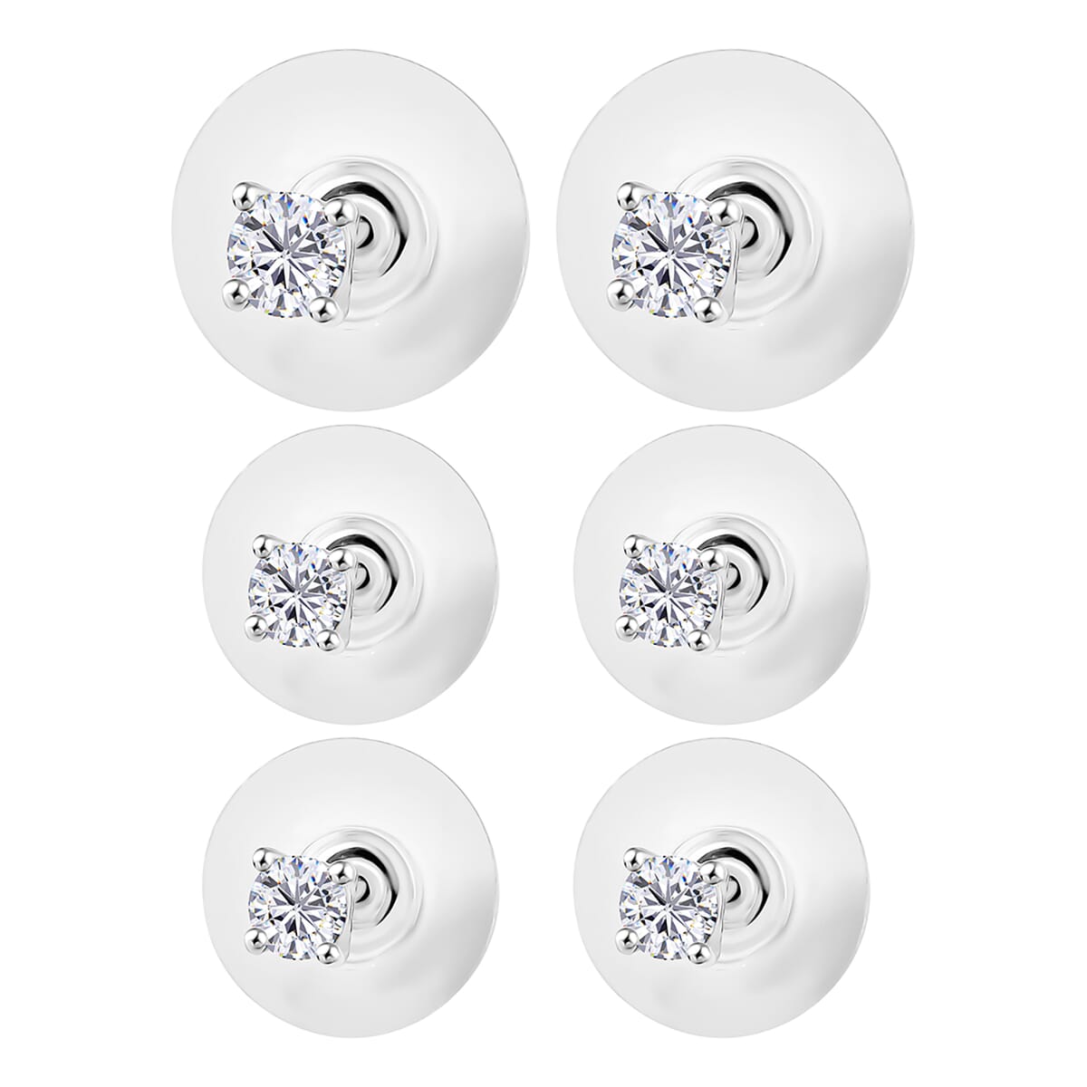D'Joy Set of 3 Moissanite 2.85 ctw Stud Earrings in Rhodium Over Sterling Silver  image number 3