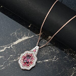 D'Joy Tanzanian Wine Garnet and White Zircon 2.70 ctw Scarlet Aura Pendant Necklace in 18K Vermeil Rose Gold Over Sterling Silver 20 Inches