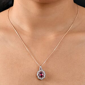 D'Joy Tanzanian Wine Garnet and White Zircon 2.70 ctw Scarlet Aura Pendant Necklace in 18K Vermeil Rose Gold Over Sterling Silver 20 Inches