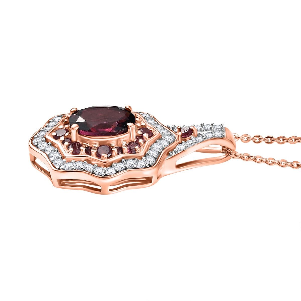 D'Joy Tanzanian Wine Garnet and White Zircon 2.70 ctw Scarlet Aura Pendant Necklace in 18K Vermeil Rose Gold Over Sterling Silver 20 Inches image number 3