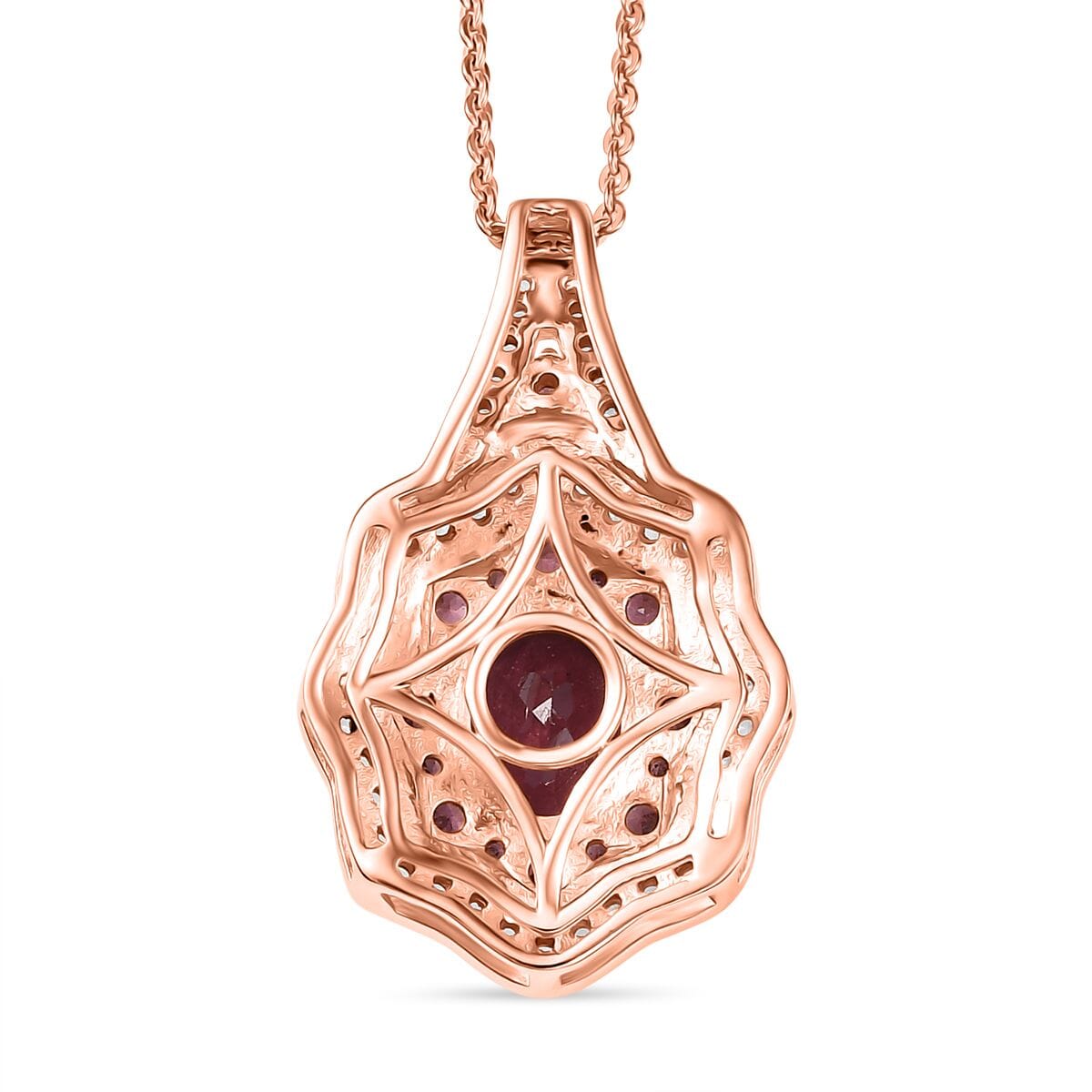 D'Joy Tanzanian Wine Garnet and White Zircon 2.70 ctw Scarlet Aura Pendant Necklace in 18K Vermeil Rose Gold Over Sterling Silver 20 Inches image number 4