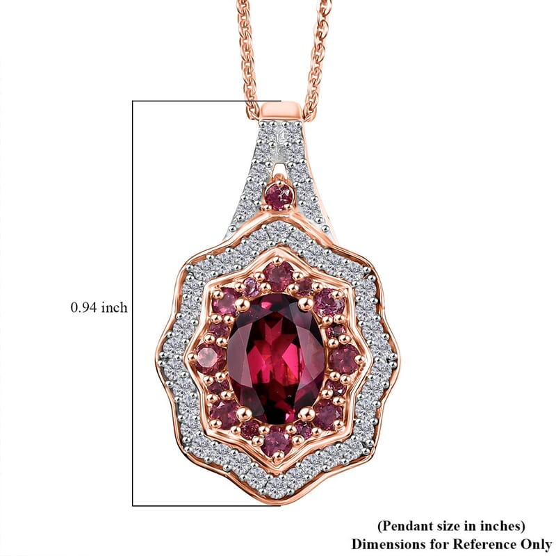 D'Joy Tanzanian Wine Garnet and White Zircon 2.70 ctw Scarlet Aura Pendant Necklace in 18K Vermeil Rose Gold Over Sterling Silver 20 Inches