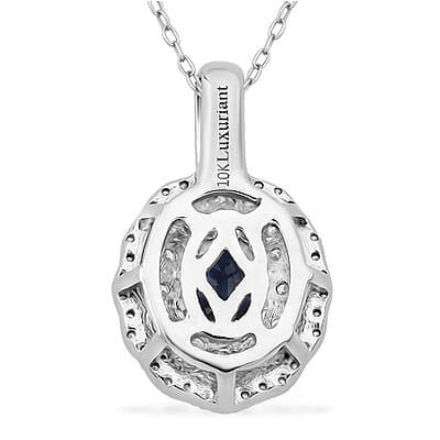 Premium Kanchanaburi Blue Sapphire and Luxuriant Lab Grown Diamond SI 1.65 ctw Crown Radiance Pendant Necklace in 10K White Gold 18 Inches