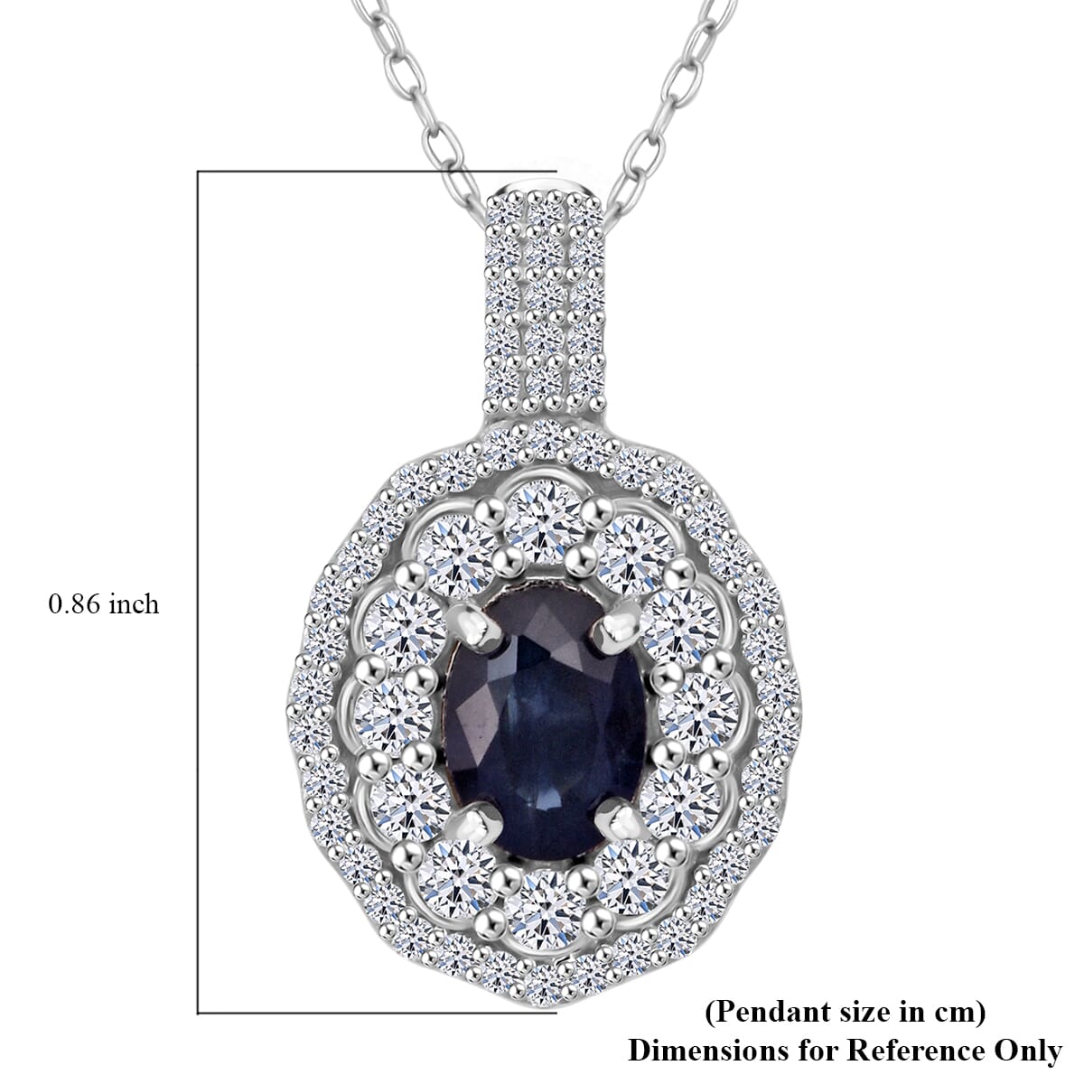 Premium Kanchanaburi Blue Sapphire and Luxuriant Lab Grown Diamond SI 1.65 ctw Crown Radiance Pendant Necklace in 10K White Gold 18 Inches image number 6