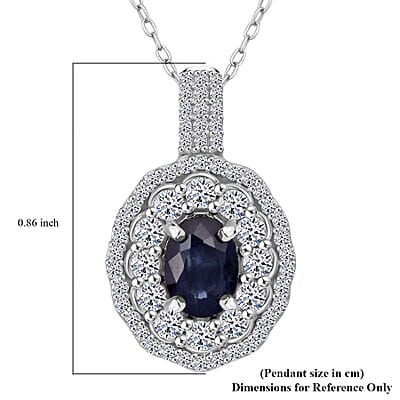 Premium Kanchanaburi Blue Sapphire and Luxuriant Lab Grown Diamond SI 1.65 ctw Crown Radiance Pendant Necklace in 10K White Gold 18 Inches