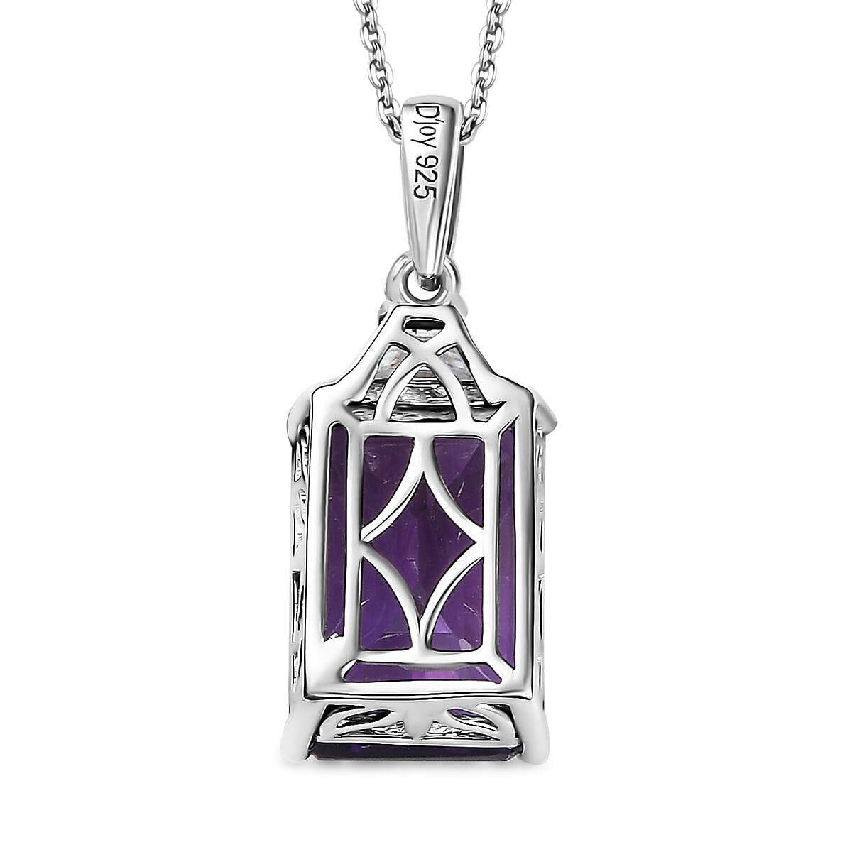 D'Joy AAA Lusaka Amethyst and Moissanite 7.80 ctw Art Deco Pendant Necklace in Rhodium Over Sterling Silver 20 Inches