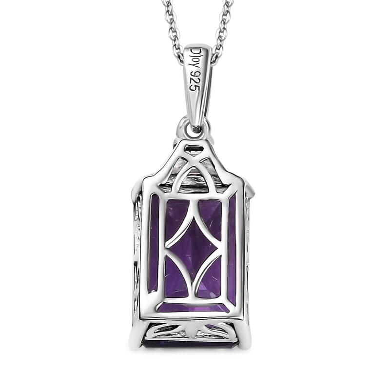 D'Joy AAA Lusaka Amethyst and Moissanite 7.80 ctw Art Deco Pendant Necklace in Rhodium Over Sterling Silver 20 Inches
