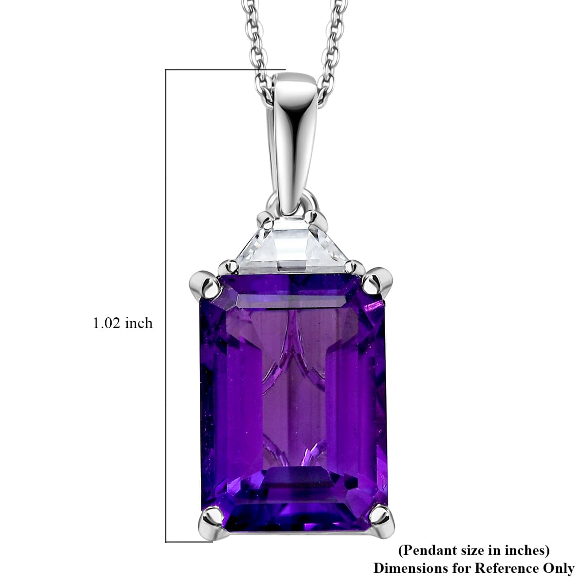 D'Joy AAA Lusaka Amethyst and Moissanite 7.80 ctw Art Deco Pendant Necklace in Rhodium Over Sterling Silver 20 Inches image number 6