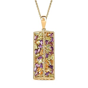 GP Multi Gemstone 3.01 ctw Pendant Necklace (20 Inches) in 18K Vermeil YG Over Sterling Silver