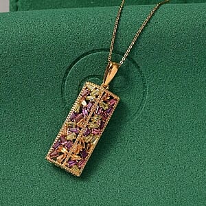 GP Multi Gemstone 3.01 ctw Pendant Necklace (20 Inches) in 18K Vermeil YG Over Sterling Silver