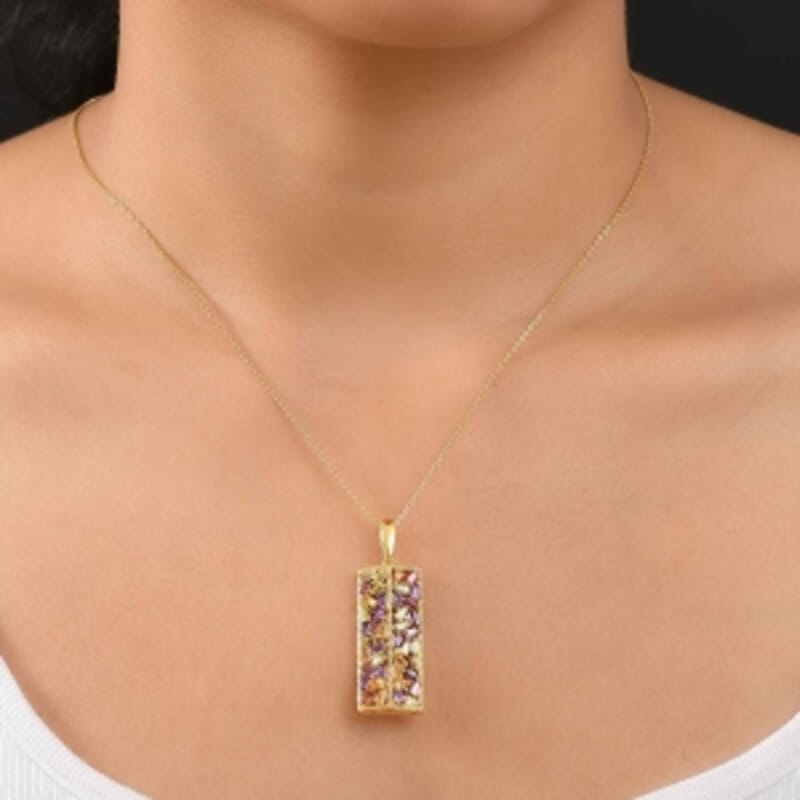 GP Multi Gemstone 3.01 ctw Pendant Necklace (20 Inches) in 18K Vermeil YG Over Sterling Silver