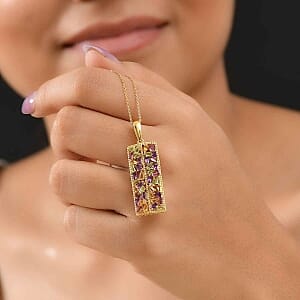 GP Multi Gemstone 3.01 ctw Pendant Necklace (20 Inches) in 18K Vermeil YG Over Sterling Silver