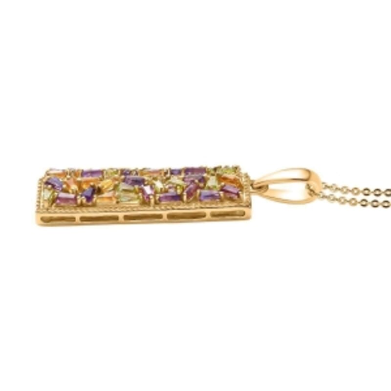 GP Multi Gemstone 3.01 ctw Pendant Necklace (20 Inches) in 18K Vermeil YG Over Sterling Silver