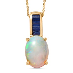D'Joy Premium Ethiopian Welo Opal and Masoala Sapphire (D) 4.10 ctw Dreamlight Pendant Necklace in 18K Vermeil Yellow Gold Over Sterling Silver 20 Inches