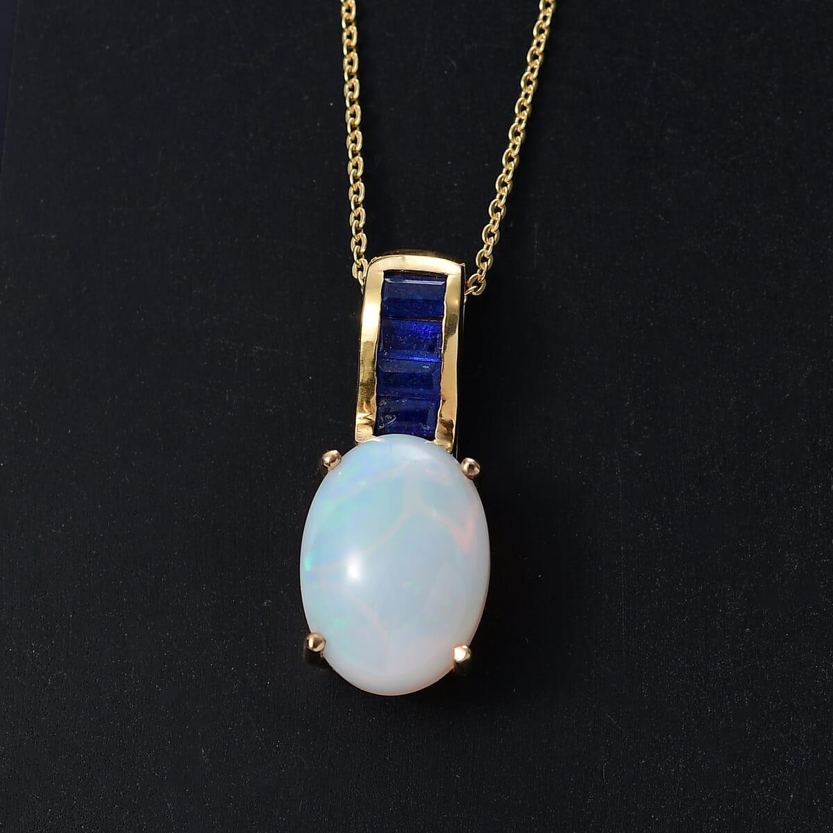 D'Joy Premium Ethiopian Welo Opal and Masoala Sapphire (D) 4.10 ctw Dreamlight Pendant Necklace in 18K Vermeil Yellow Gold Over Sterling Silver 20 Inches image number 1