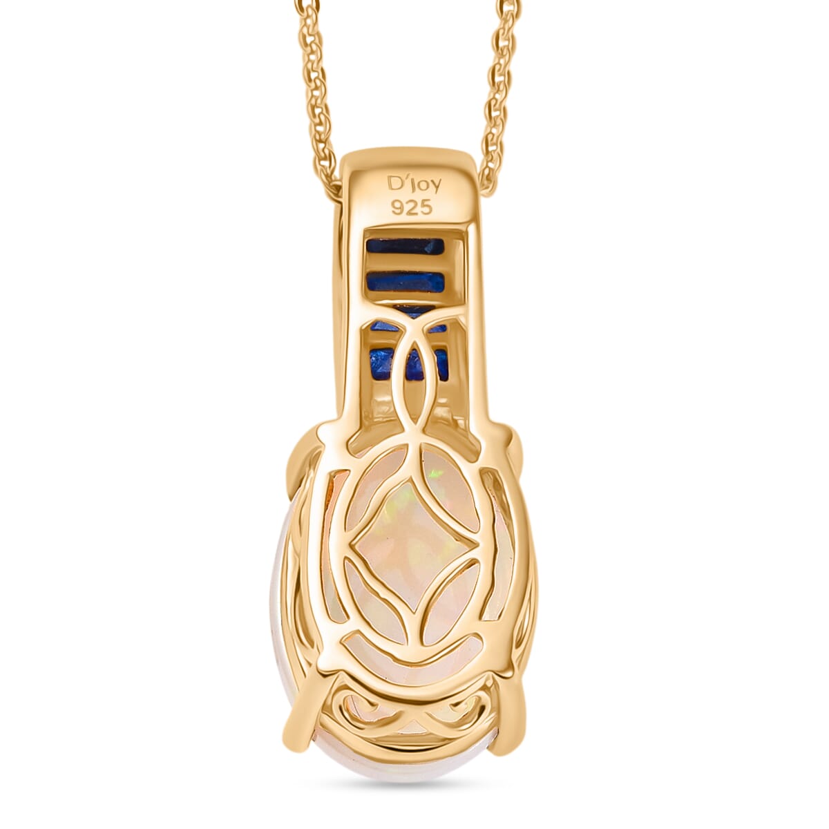D'Joy Premium Ethiopian Welo Opal and Masoala Sapphire (D) 4.10 ctw Dreamlight Pendant Necklace in 18K Vermeil Yellow Gold Over Sterling Silver 20 Inches image number 4