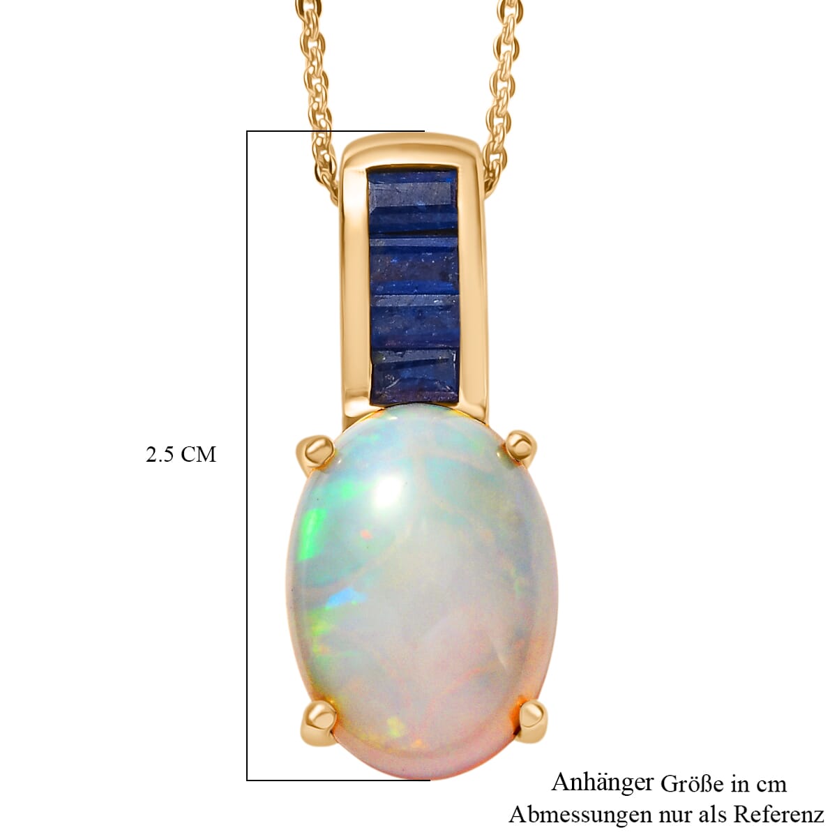 D'Joy Premium Ethiopian Welo Opal and Masoala Sapphire (D) 4.10 ctw Dreamlight Pendant Necklace in 18K Vermeil Yellow Gold Over Sterling Silver 20 Inches image number 6