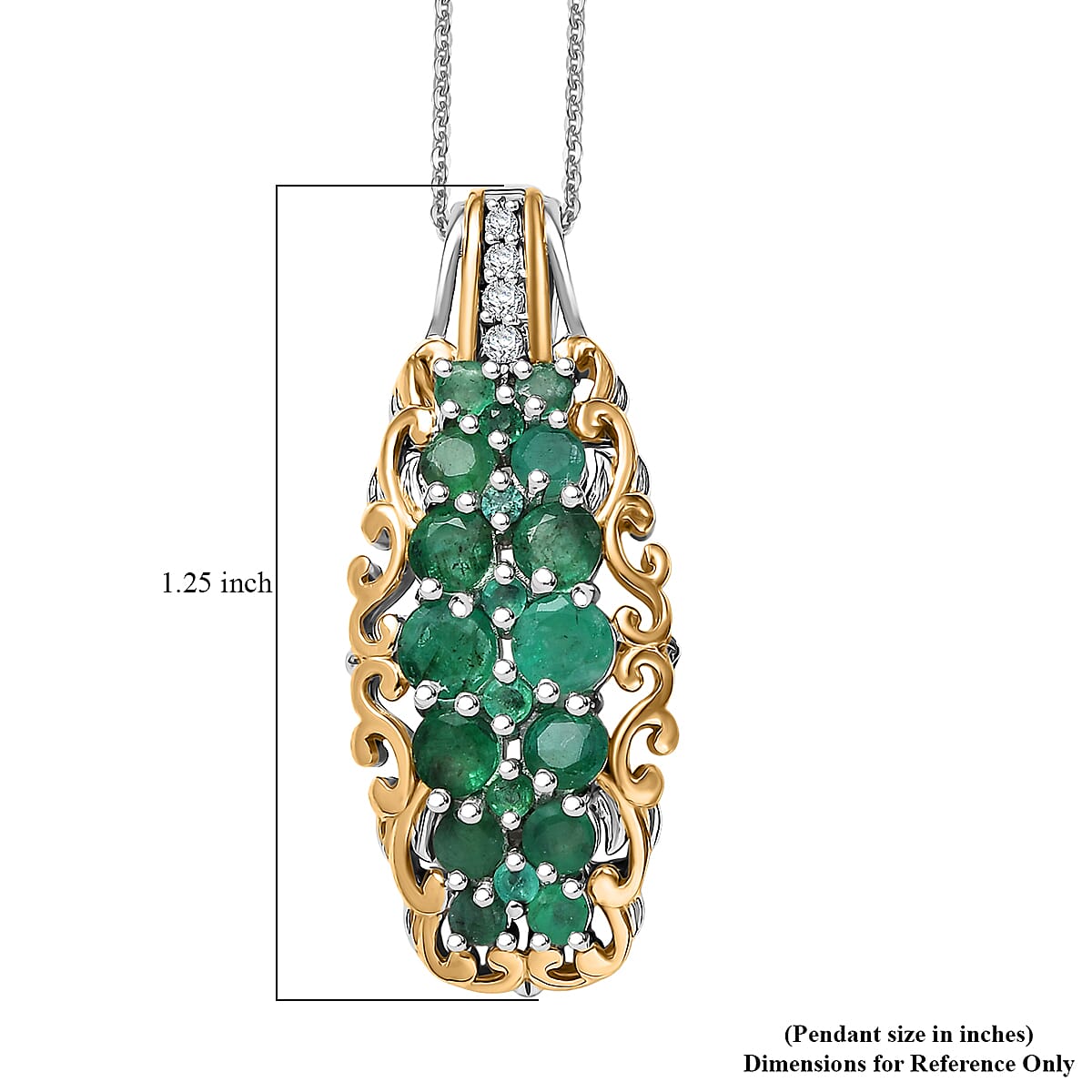 D'Joy Kagem Zambian Emerald and White Zircon 1.90 ctw Pendant Necklace in 18K Vermeil YG and Rhodium Over Sterling Silver 20 Inches image number 5