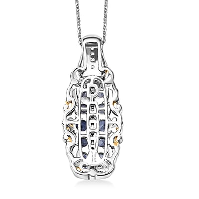 D'Joy Ceylon Blue Sapphire, White Zircon Pendant Necklace  in 18K Vermeil YG and Rhodium Over Sterling Silver 1.90 ctw (20 Inches)