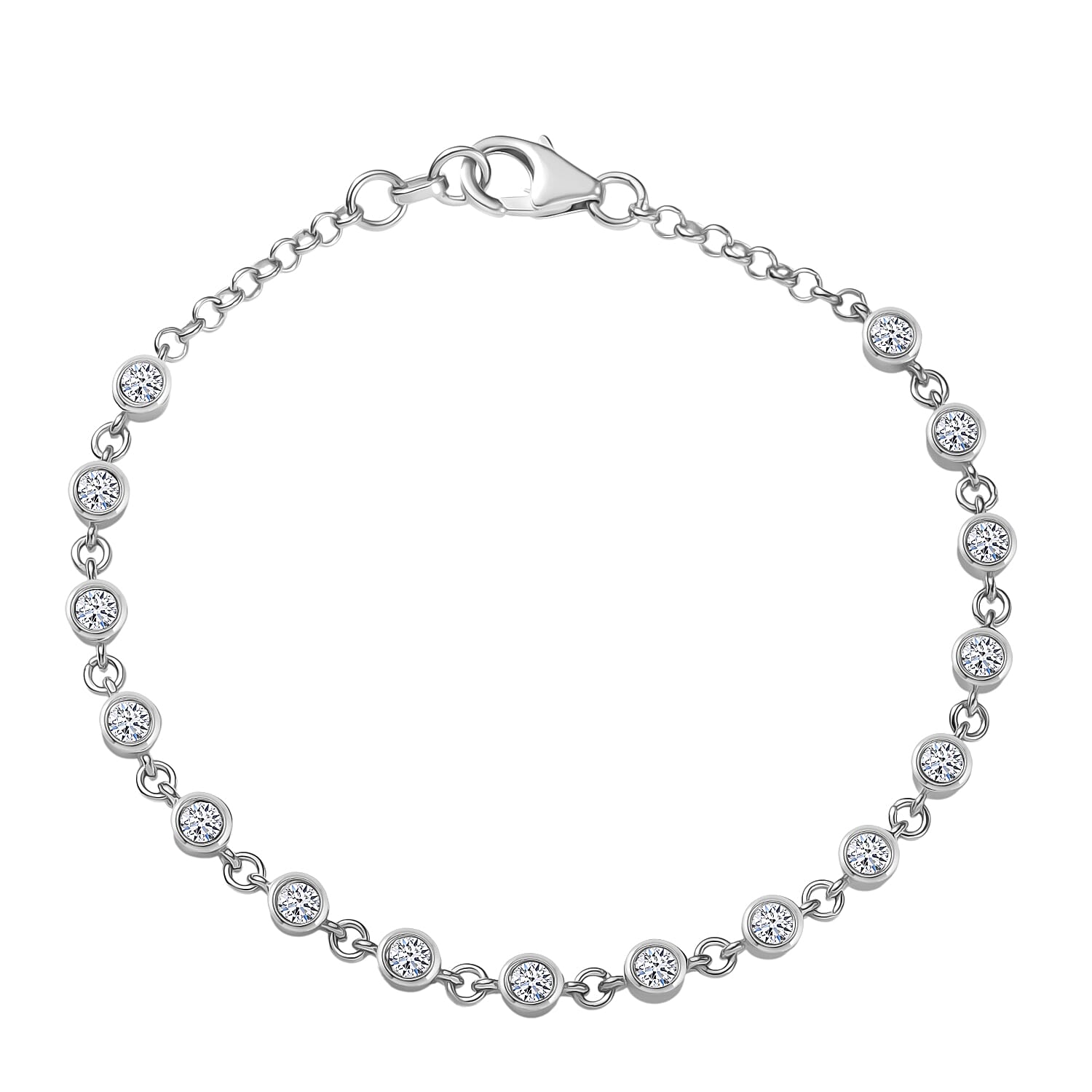 Luxuriant Lab Grown Diamond SI-I1 2.80 ctw Bubbles Ring (Size 6.0) and Stud Earrings and Bracelet (7.25In) in Rhodium Over Sterling Silver
