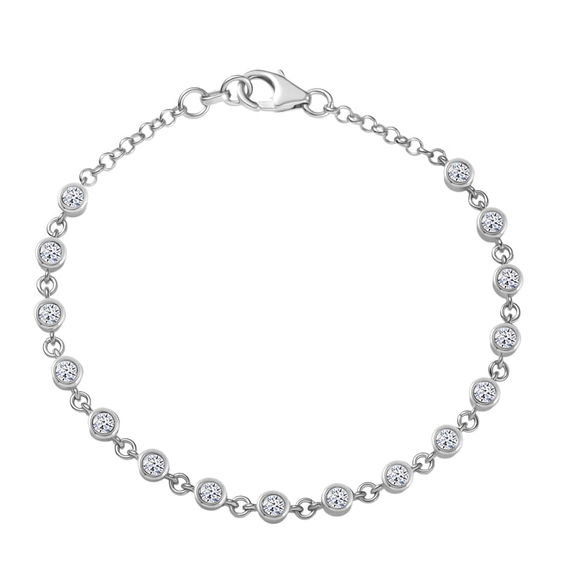 Luxuriant Lab Grown Diamond SI-I1 2.80 ctw Bubbles Ring (Size 6.0) and Stud Earrings and Bracelet (7.25In) in Rhodium Over Sterling Silver