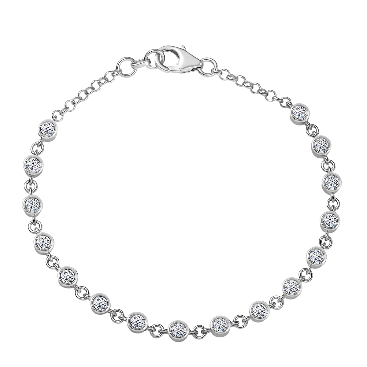 Luxuriant Lab Grown Diamond SI-I1 2.80 ctw Ring (Size 7.0) and Stud Earrings and Linking Bracelet (7.25In) in Rhodium Over Sterling Silver image number 7