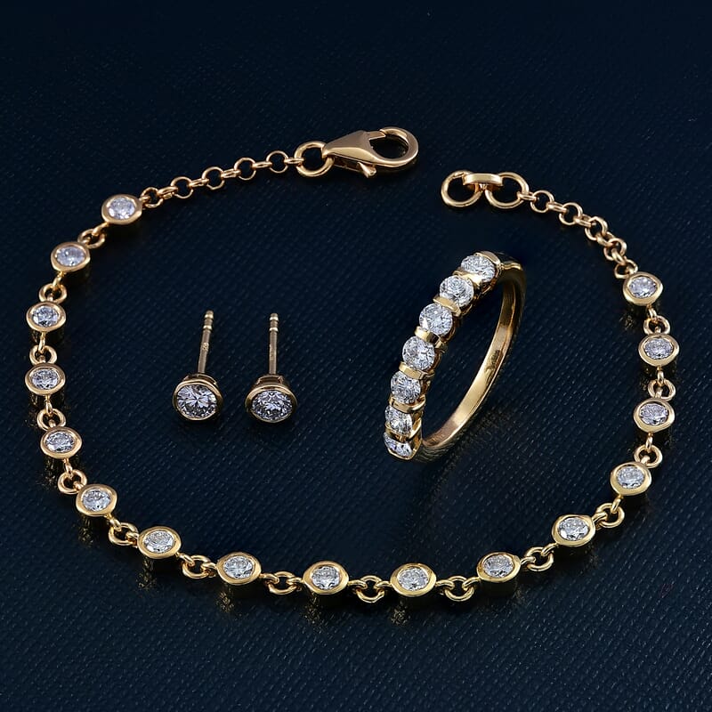 Luxuriant Lab Grown Diamond (SI-I1) Bubbles Ring (Size 6.0) and Stud Earrings and Bracelet (7.25In) in 18K Vermeil YG Over Sterling Silver 2.80 ctw
